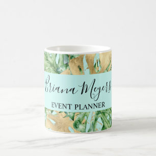 Caneca De Café Folhas de Palma Dourado Verde Tropical