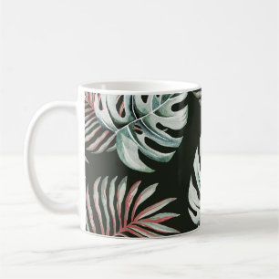 Caneca De Café Folhas de palma, monstera: aquarela tropical.