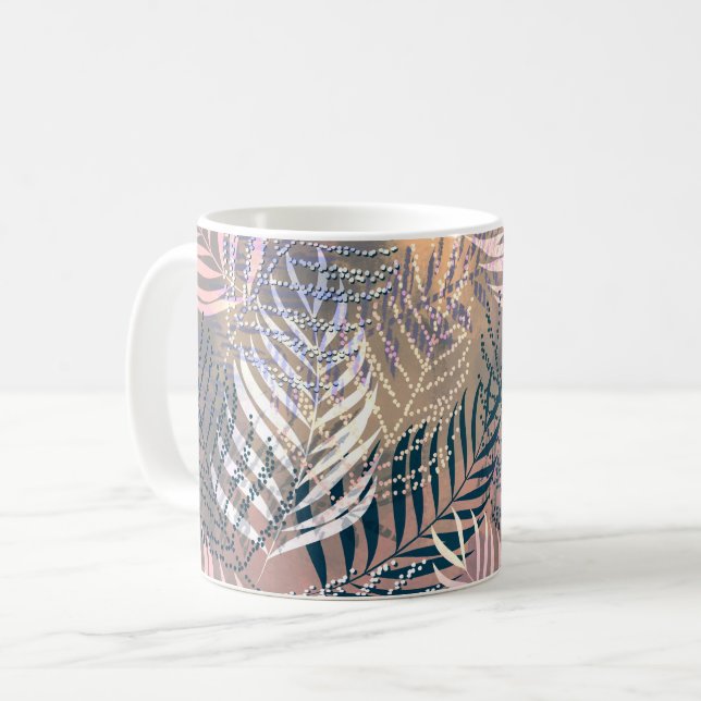 Caneca De Café Folhas de palma, tropicais, botânicas, folhas, sel (Frente Esquerda)