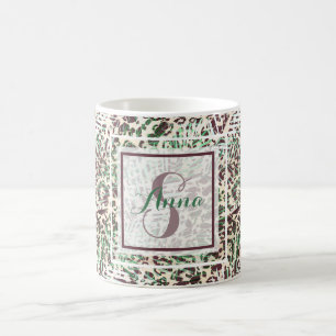 Caneca De Café Folhas de palma tropicais, leopardo, manchas
