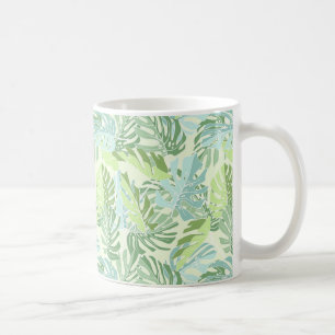 Caneca De Café Folhas de palmeira tropicais Pastel