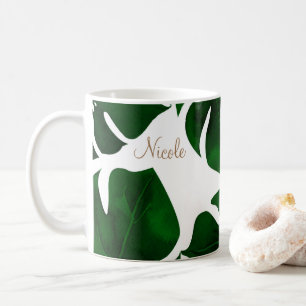 Caneca De Café Folhas de Palmeira Tropical Verde Escuro Verão Chi