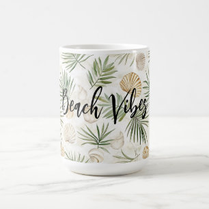 Caneca De Café Folhas de Palmeira Verde da Praia Shells