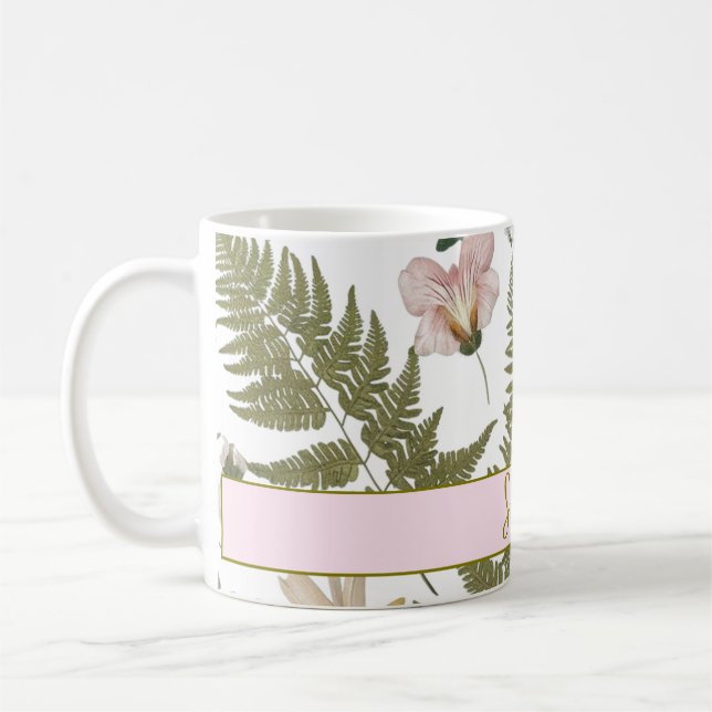 Caneca De Café Folhas de primavera e flores elegantes e modernas (Esquerda)