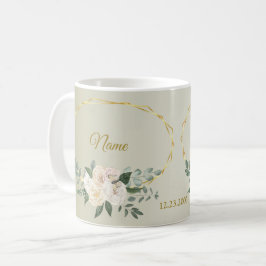 Caneca De Café Folhas de Verdura de Casamento Floral Rosa Geométr