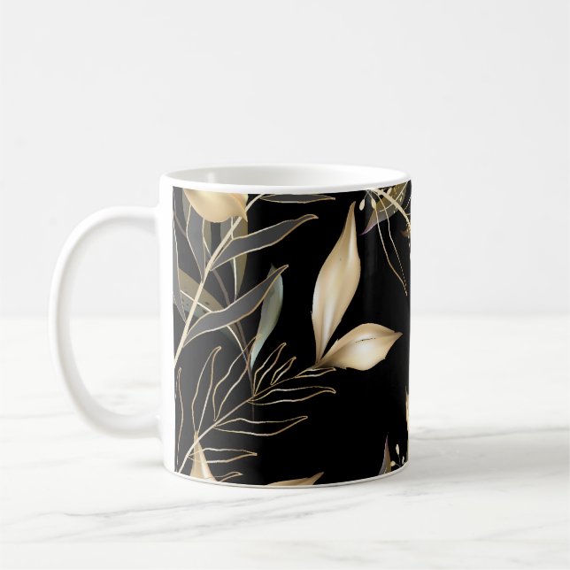 Caneca De Café Folhas Douradas: Botânica Exótica Sem Olhos (Esquerda)