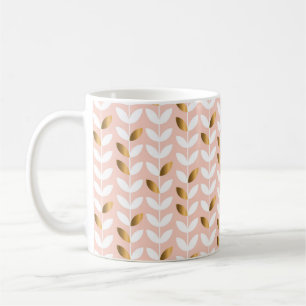 Caneca De Café Folhas Douradas Elegantes: Rosy Vintage.