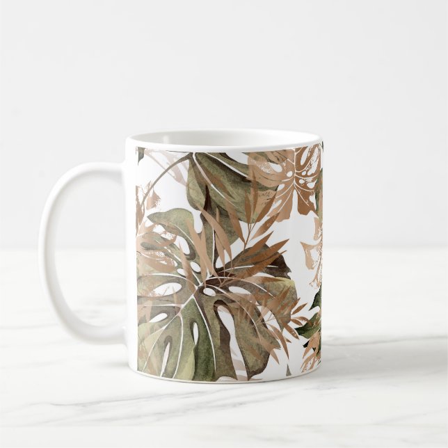 Caneca De Café Folhas Douradas Tropicais Florais Sem Olhos (Esquerda)