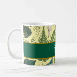 Caneca De Café Folhas e flores de primavera verde modernas e eleg