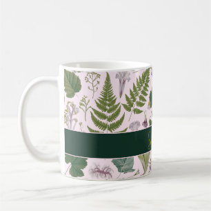 Caneca De Café Folhas e flores de primavera verde modernas e eleg