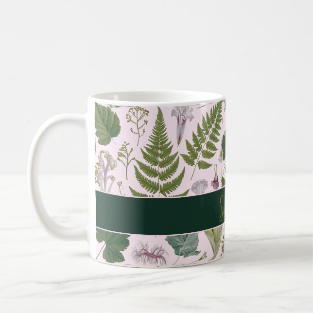 Caneca De Café Folhas e flores de primavera verde modernas e eleg (Esquerda)