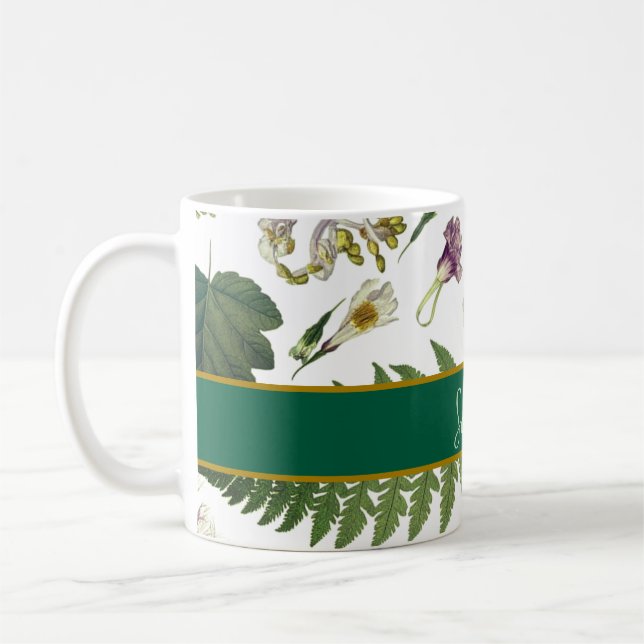 Caneca De Café Folhas e flores de primavera verde modernas e eleg (Esquerda)