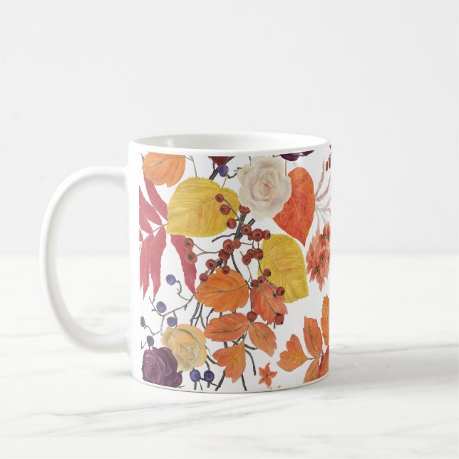 Caneca De Café Folhas e Rosas de Aquarela do outono (Esquerda)