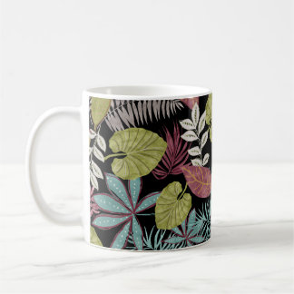Caneca De Café Folhas escuras tropicais: Design de padrão têxtil