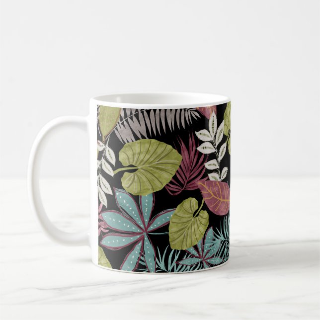Caneca De Café Folhas escuras tropicais: Design de padrão têxtil (Esquerda)