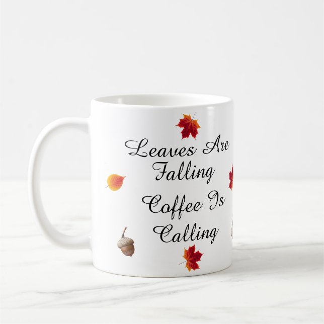 Caneca De Café Folhas Estão Caindo O Café Da Manhã (Esquerda)