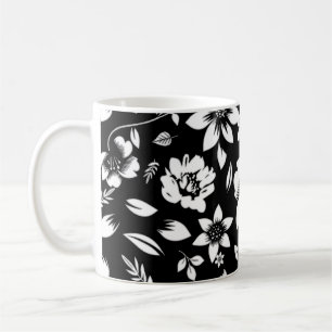 Caneca De Café Folhas Florais Modernas Preto e Branco Soproando