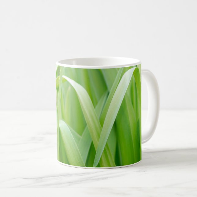 Caneca De Café Folhas Frescas de Planta Verde  (Frente Esquerda)