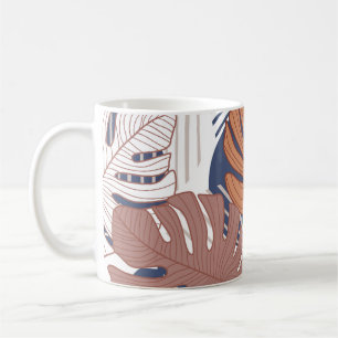 Caneca De Café Folhas monstera exóticas, tropicais de safra.