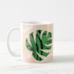Caneca De Café folhas, monstro, rosa, verde, tropical, palma