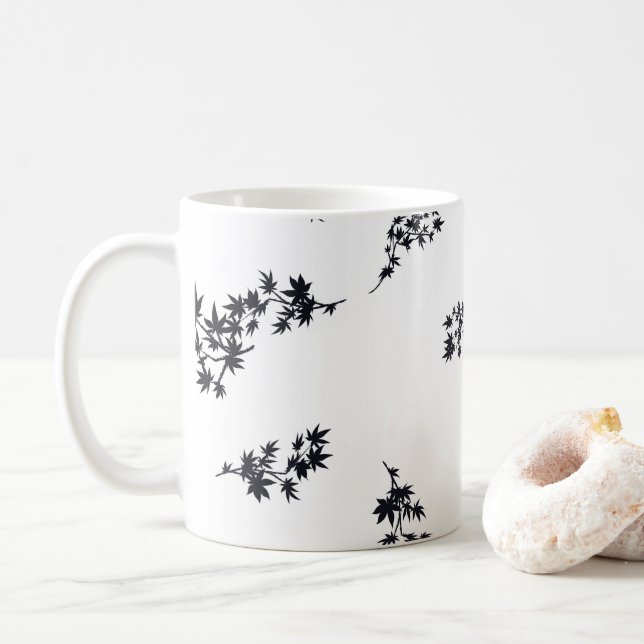 Caneca De Café Folhas Pretas e Brancas (Com Donut)