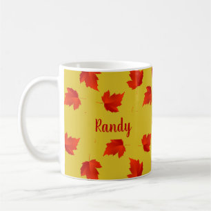 Caneca De Café Folhas secas gradativas vermelhas nome personaliza