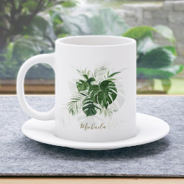 Caneca De Café Folhas Tropicais Aquareladas Personalizadas