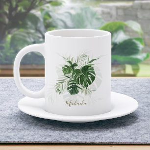 Caneca De Café Folhas Tropicais Aquareladas Personalizadas