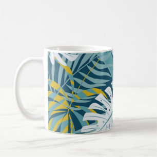 Caneca De Café Folhas tropicais coloridas, padrão abstrato origin