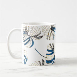Caneca De Café Folhas tropicais coloridas, padrão moderno.