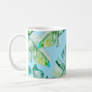 Caneca De Café Folhas tropicais de aquarelas, ilustração sem cost