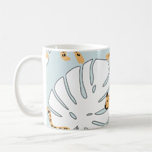 Caneca De Café Folhas tropicais de leopardo e de palmeiras de mon