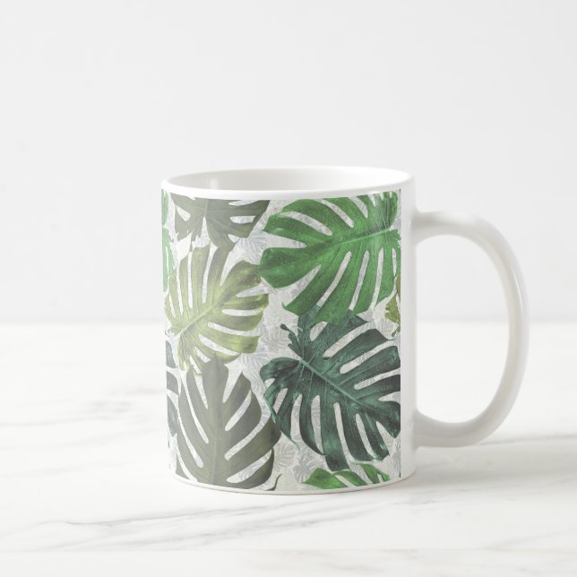 Caneca De Café Folhas tropicais de Palm monstera (Direita)