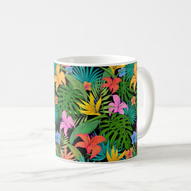 Caneca De Café Folhas Tropicais de Palma do Havaí (Frente Esquerda)