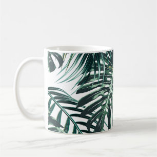 Caneca De Café Folhas tropicais de palma, folhas de selva, flora