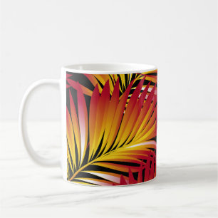 Caneca De Café Folhas tropicais de palma, folhas de selva. flora