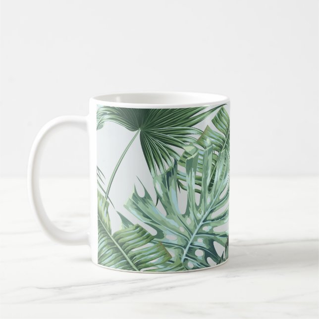 Caneca De Café Folhas tropicais de palma, monstera, folha de bana (Esquerda)