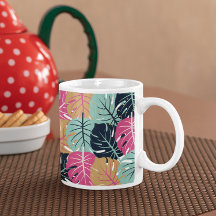 Folhas Tropicais de Palmeira em Rosa e Azul |