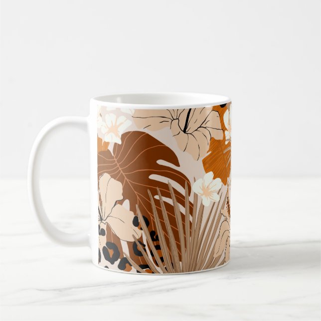 Caneca De Café Folhas tropicais de pele-leopardo flores de hibisc (Esquerda)
