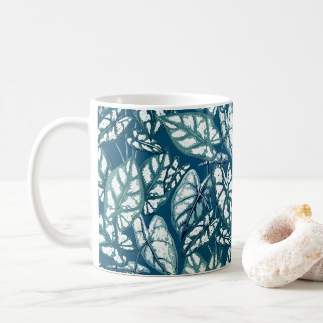 Caneca De Café Folhas Tropicais de Teto Azul (Com Donut)