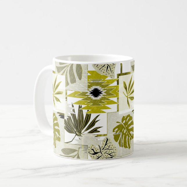 Caneca De Café Folhas tropicais e elementos de ornamentação. (Frente Esquerda)