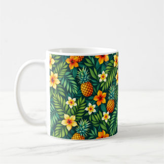 Caneca De Café Folhas tropicais e padrão de abacaxi