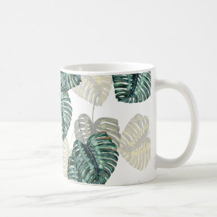 Caneca De Café Folhas tropicais em branco