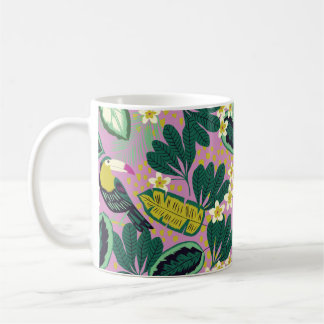 Caneca De Café Folhas tropicais, flores e aves de tucano, sem cos