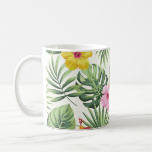 Caneca De Café Folhas tropicais, flores, padrão de colheita sem c