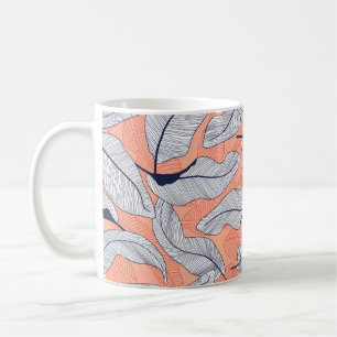 Caneca De Café Folhas tropicais, folhas da selva sem costura fl