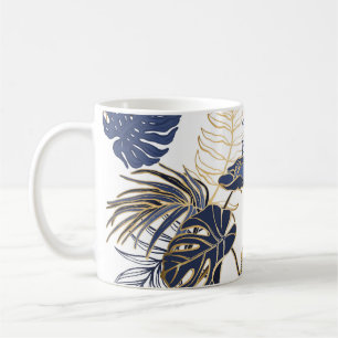 Caneca De Café Folhas tropicais, fundo sem costura na selva.