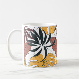 Caneca De Café Folhas tropicais: fundo sem soldadura vibrante.