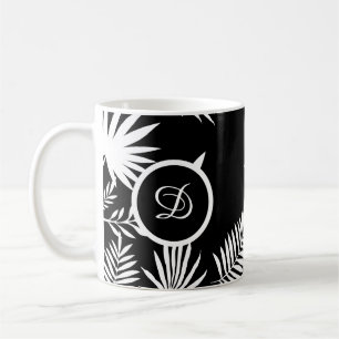 Caneca De Café folhas tropicais modernas do século médio preto e