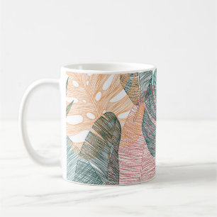 Caneca De Café Folhas tropicais: padrão de colheita desenhado à m